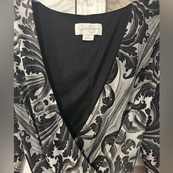 Jessica Simpson Size 6 Black White Paisley fringe tie Cross front Dress NWT - Picture 3 of 6